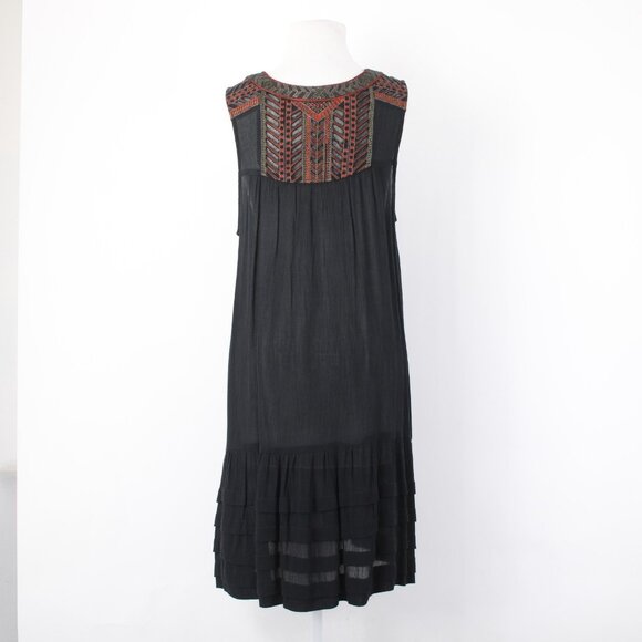 Free People Dress Sz M Black Rust Multicolor Embroidered 100% Rayon Dress - Picture 9 of 16